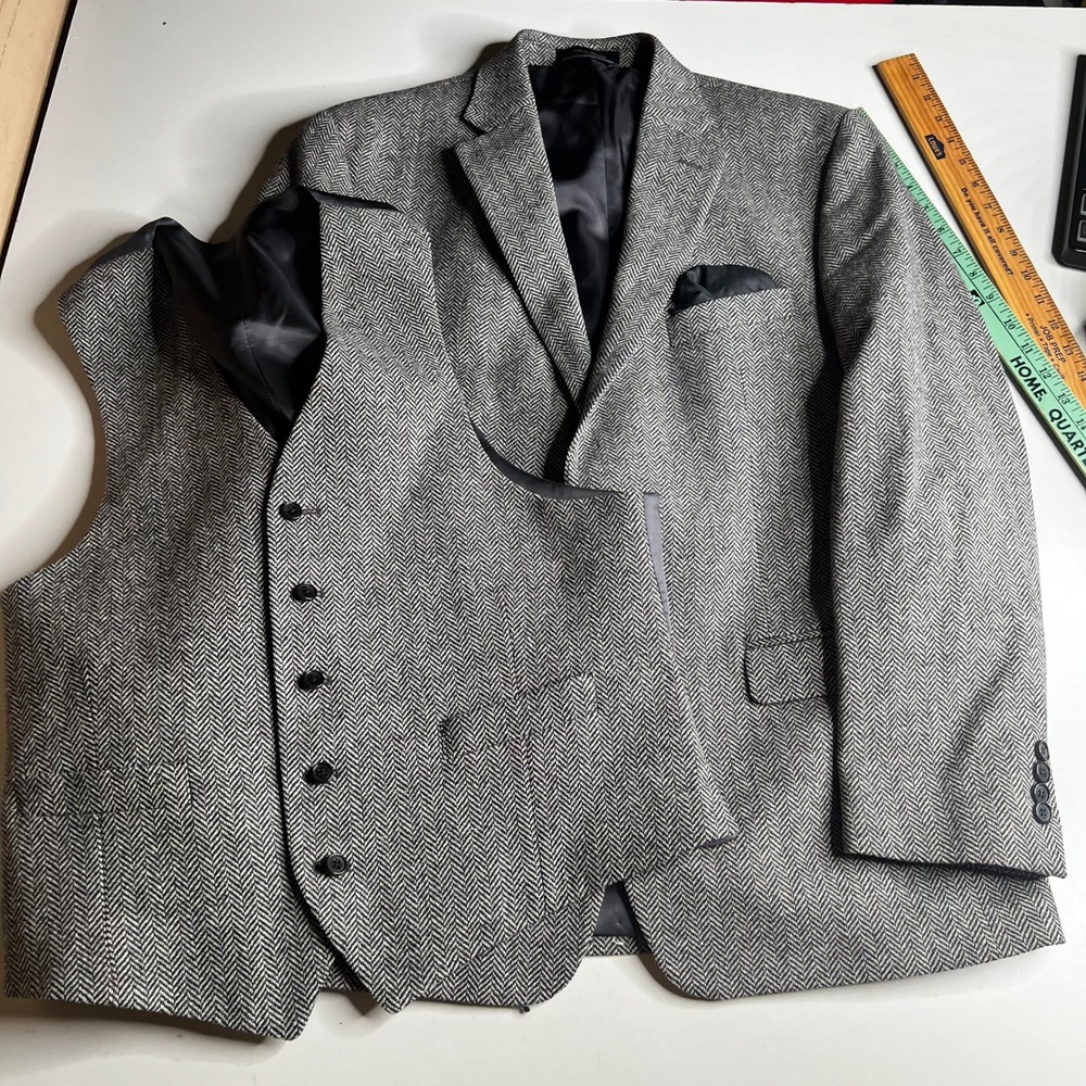 Lauren Ralph Lauren Mens 43R Herringbone Wool Blazer Sport Coat and Vest Set
